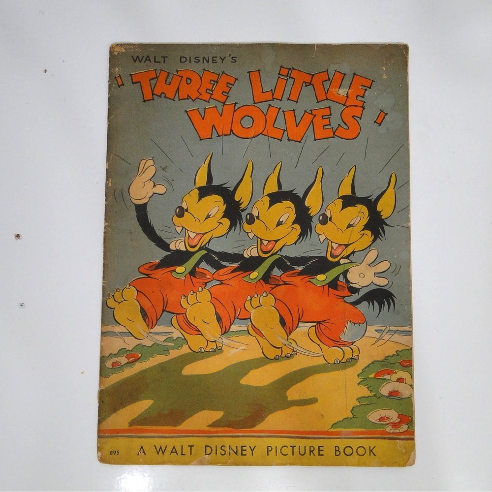 Vintage 1937 Walt Disney Three Little Wolves Picture Book Rare Collectible